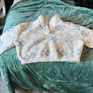 PacSun Floral Cowl Neck Sweater - Cream, Blue, Pink